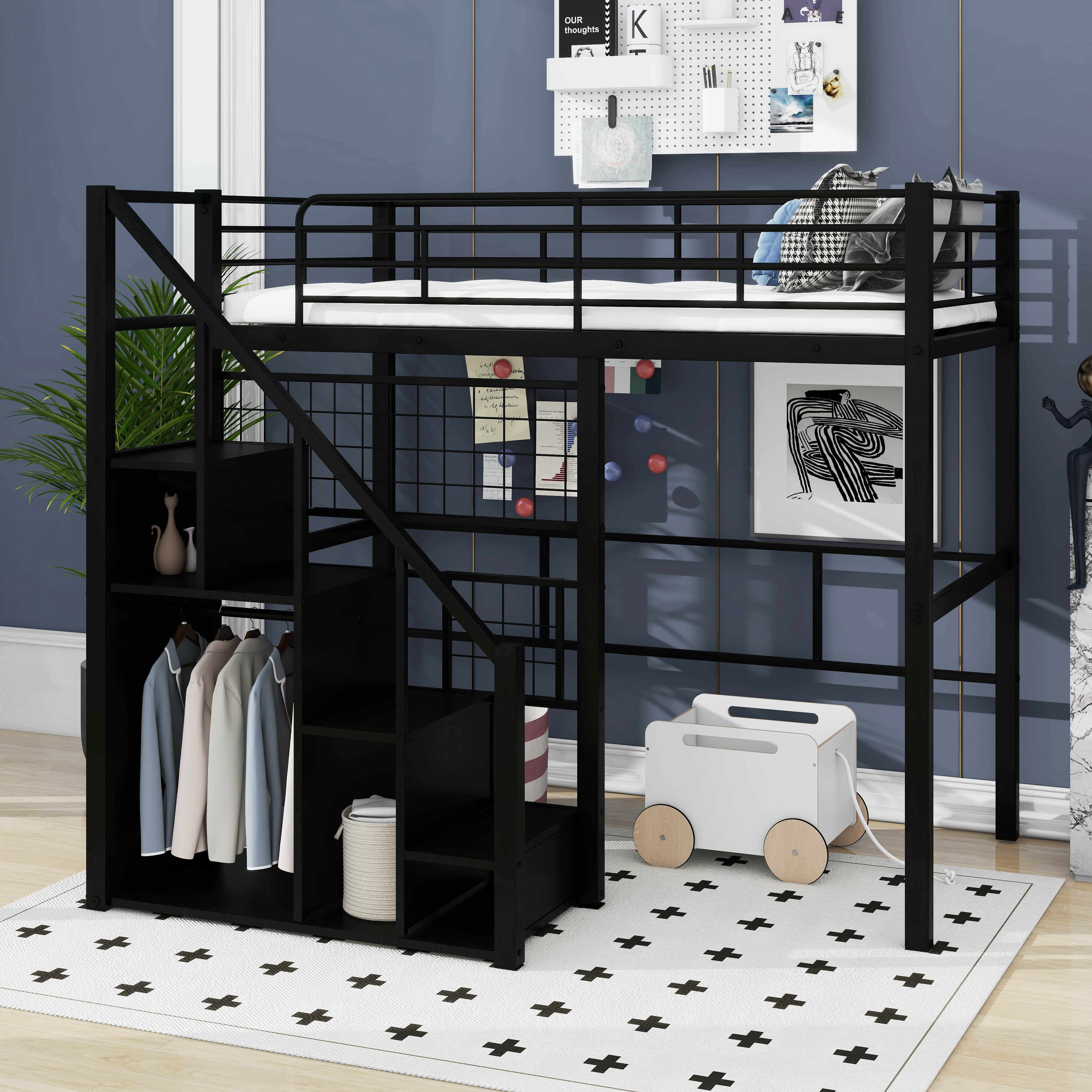 17 Stories Metal Loft Bed Twin Size With Stairs - Wayfair Canada