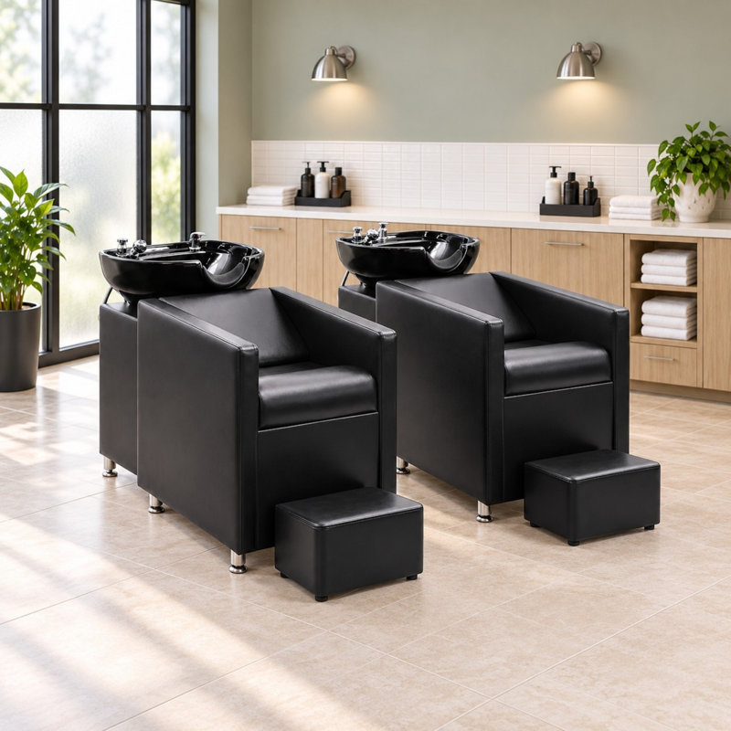Fauteuil de shampoing haut de gamme, bac à shampoing et ensemble fauteuil pour salon de coiffure, fauteuil de shampoing professionnel avec coussin et éponges à mémoire de forme