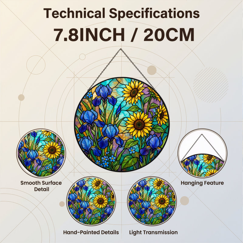 Vitrail H 7,8 po, 7.8" H x 7.8" W