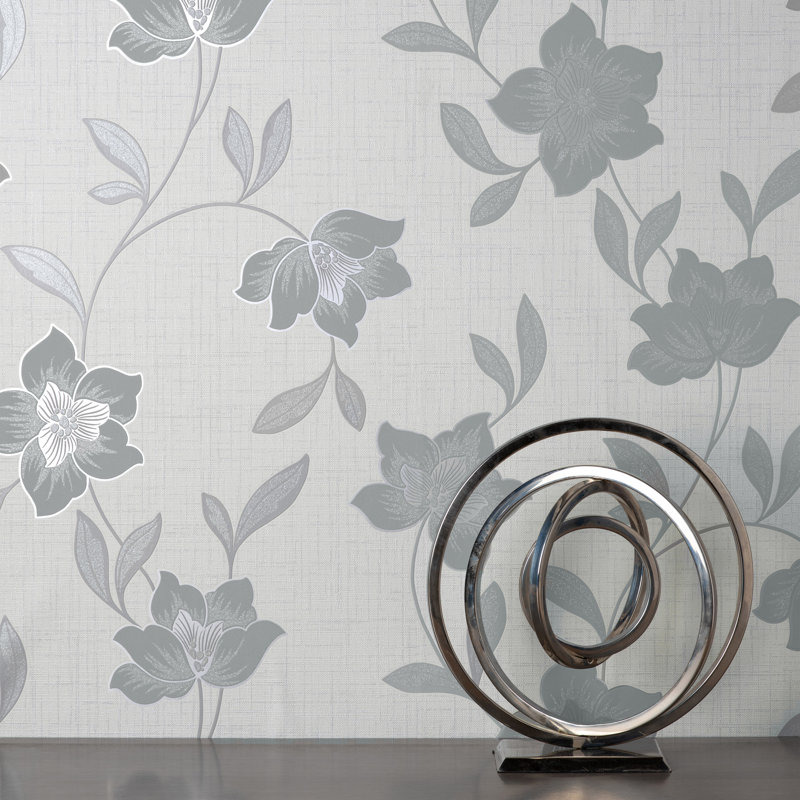 Larson Floral Wallpaper, Silver