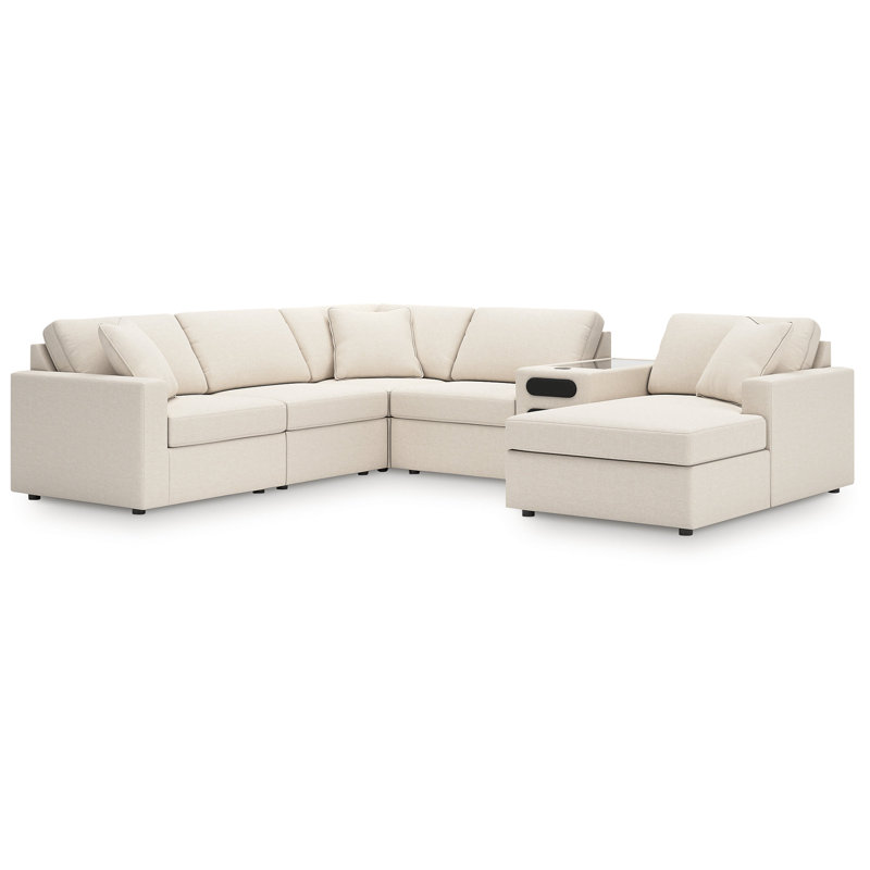 Braintree 6-Piece Sectional With Audio System And Chaise, Polyester beige, Orienté à gauche (vu de face)