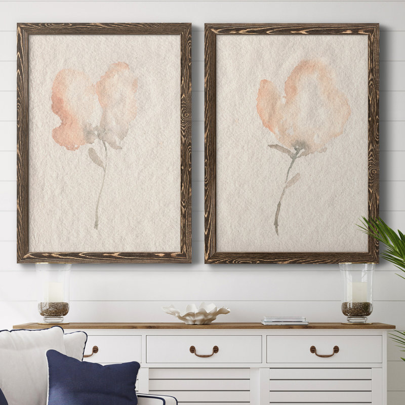 Fleur Petite I - Ensemble de 2 peintures sur toiles encadrées, H 31,5 po x l 47 po x P 1,5 po, Noyer