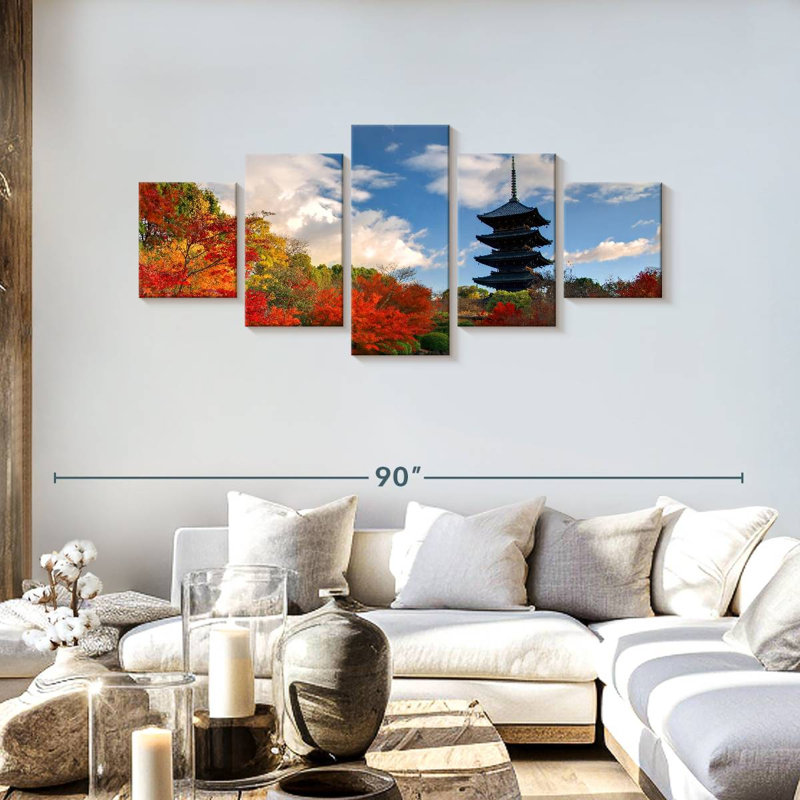 Paysage d'automne de la tour Toji, H 30 po x l 68 po
