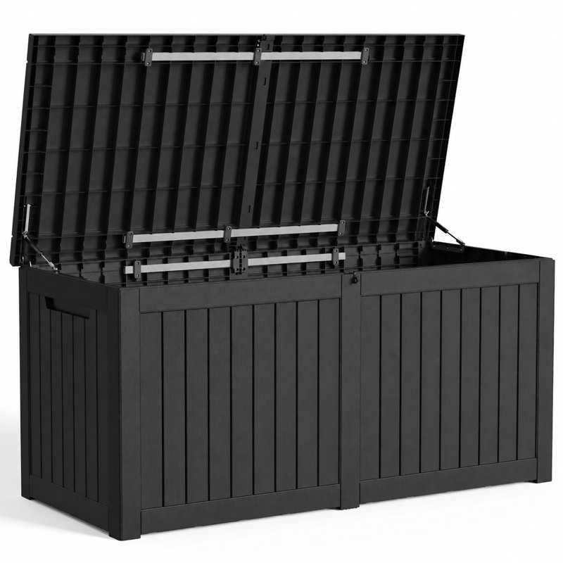 Boîte de rangement extérieure en résine résistante aux intempéries verrouillable 270 gallons MINDYES, très grand contenant pour coussins de patio, outils de jardin et outils de camping