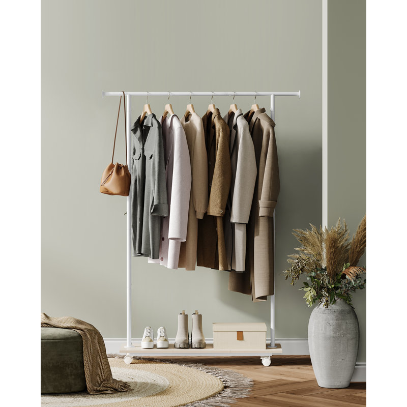 Albhie 99cm Rolling Clothing Rack, Natural/White