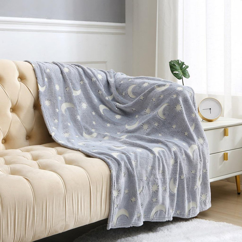 Glow in the Dark Moon Stars Throw, Grey