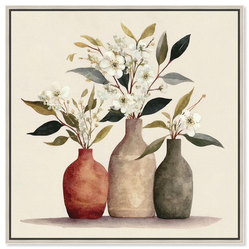 «Three Vases», reproduction d'art sur toile encadrée par Art Remedy, cadre argenté, 16 x 16, 17"H x 17"W, Silver Frame