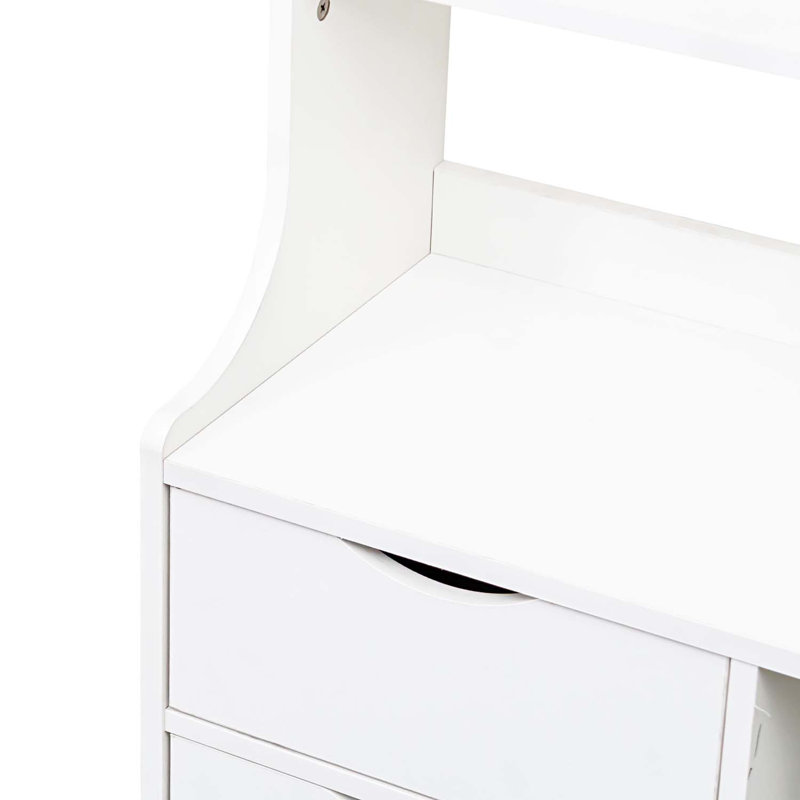 Night Stand with Bookshelf And Drawers, White