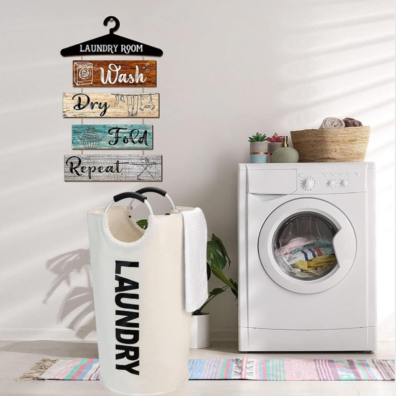 Fabric Laundry Basket with Handles, White
