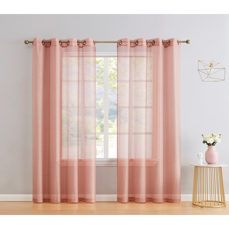 Carmille Semi-Sheer Grommet Curtain Panels, 54" W x 84" L, Blush Pink