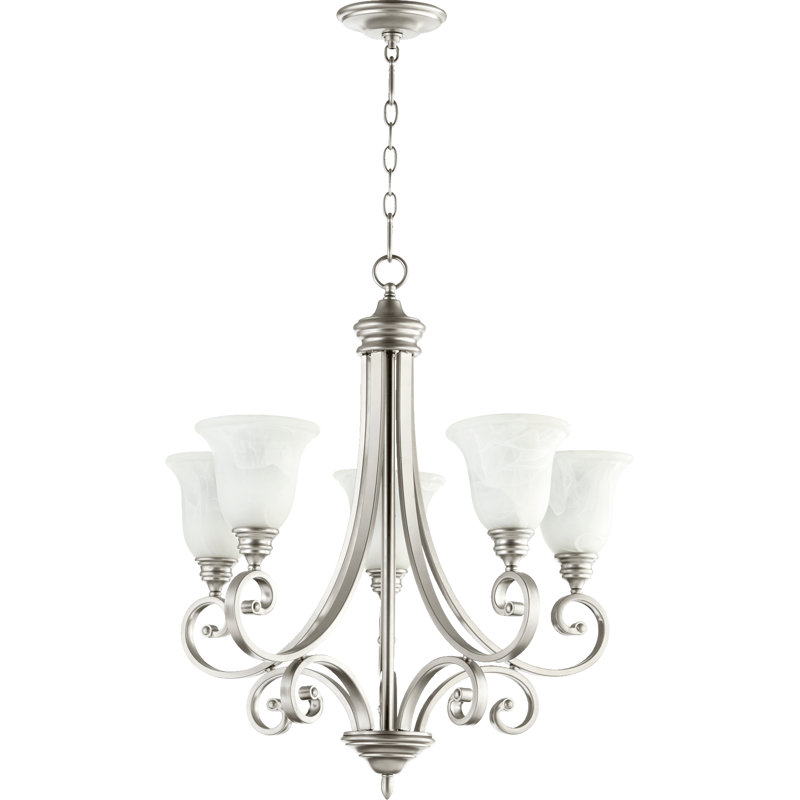Lustre empire 5 lumières Cambron, Faux albâtre, Nickel classique