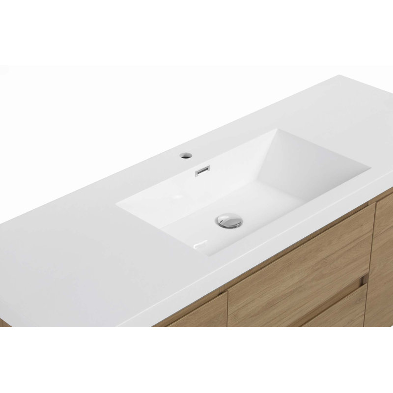 Floating Bathroom Vanity With Single Sink, Oak