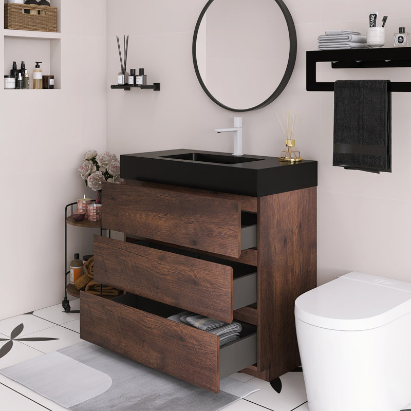 Meuble-lavabo une pièce 36 po, Blanc, Noir