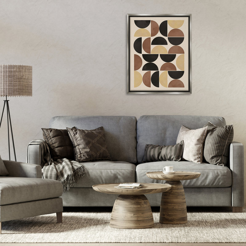 Art mural Mid-Century neutre géométrique flottant par Nina Blue, Cadre flottant gris lustré, H 31 po x l 25 po