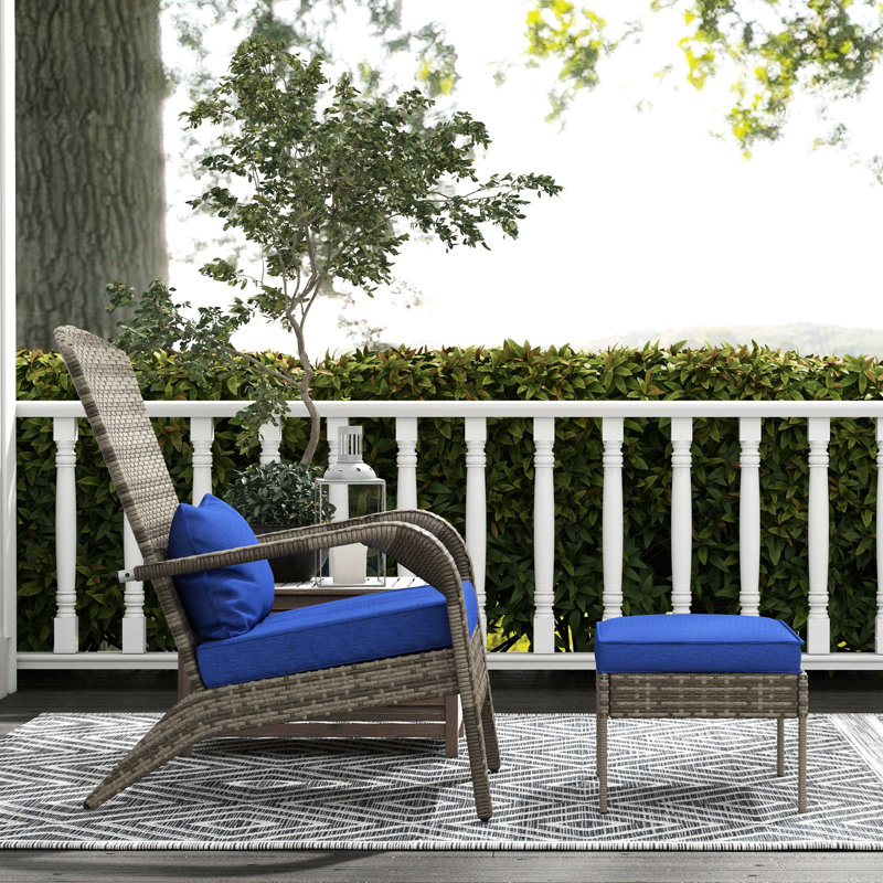 Chaise et fauteuil rembourré bleu foncé pour l'extérieur, la cour avant, la terrasse, le jardin, le patio, le haut dossier, le grand siège avec dossier haut et le dossier haut