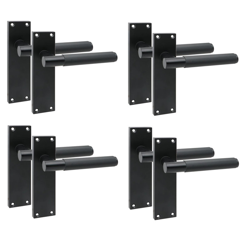 Golden Grace 4 Pair Victorian T-Bar Linear Design Door Handle Matt Black Finish with Spindle and Screws - 150 x 40mm