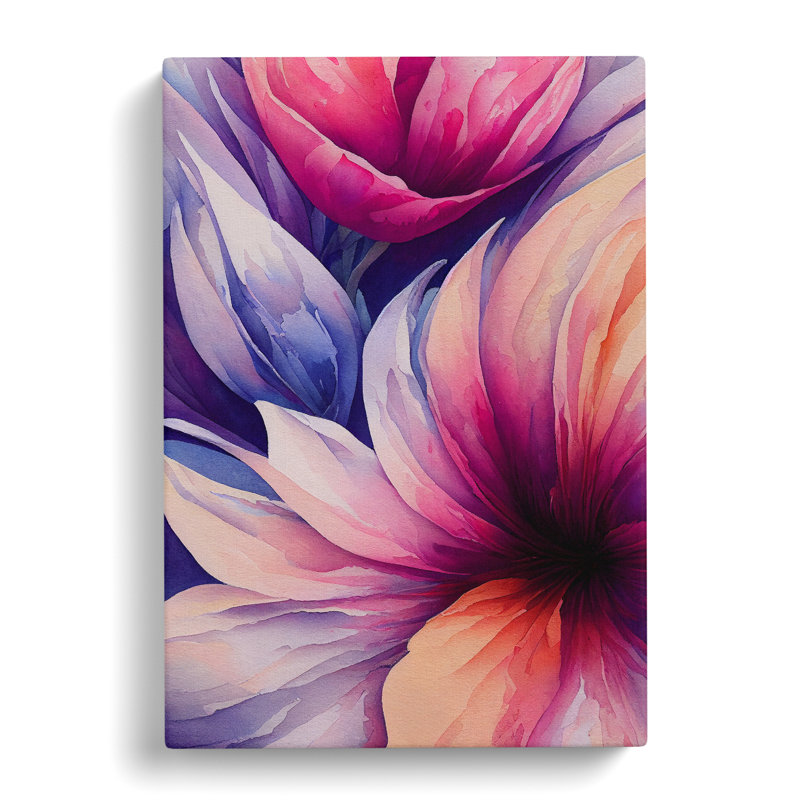 XV1022-4260X Stunning Watercolour Flowers No.2 - Print, 50cm H x 35cm W, No Matte, Wrapped Canvas