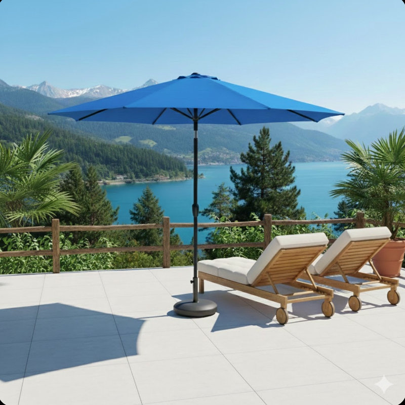 Parasol de marché bleu 11 pi avec manivelle, nervures Tilt *, toile résistante aux rayons UV pour la piscine, la cour et le patio (sans base)
