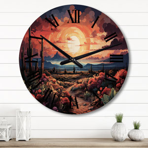 Western Desert Serenade Pointillism Landscape II - Western Oversized Wood Wall Clock