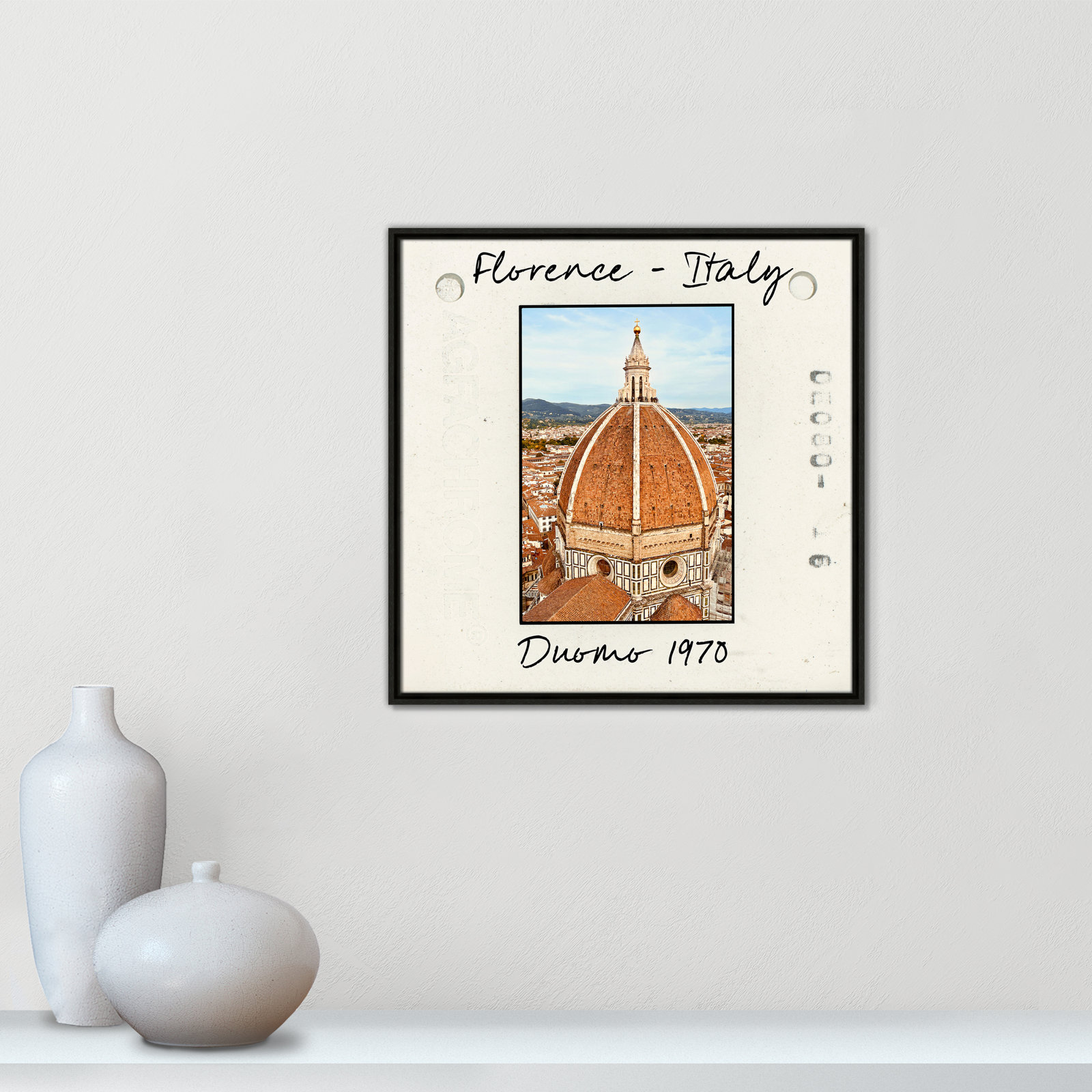 Travel Slide Collection "Florence, Italy - Duomo" Print, Espresso Floater Framed Canvas, 25.5" H x 25.5" W x 2" D