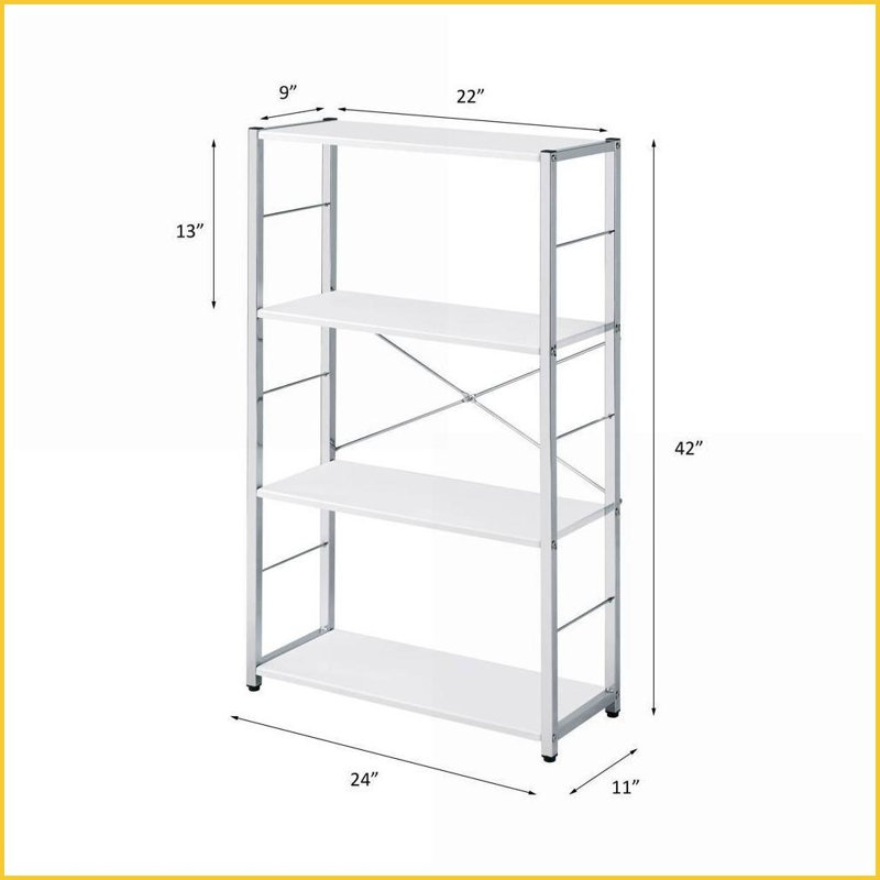 Bookshelf Tennos Modern 4-Tier White &amp; Chrome Finish | White | Metal
