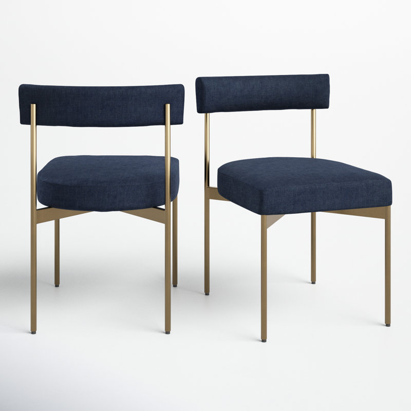 Freida 19.75'' H Upholstered Side Chair, Navy Blue, Antique Brass