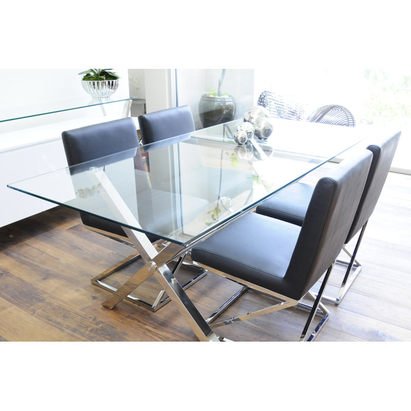 Beverly Glass Top Metal Base Dining Table