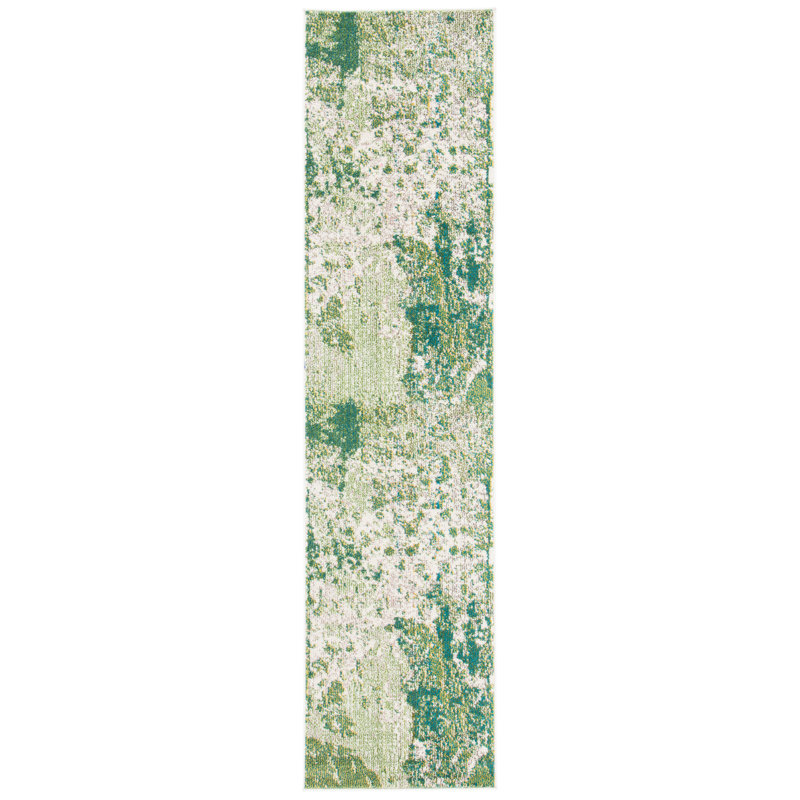 Madison Abstract Area Rug In Green / Ivory, Runner 66 x 183 cm