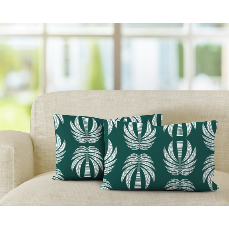 Polyester/Polyester Blend Lumbar Rectangular Indoor/Outdoor Pillow Cover & Insert, Emerald