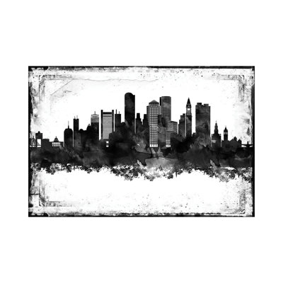 Boston Black And White Framed Skylines - Wrapped Canvas Print