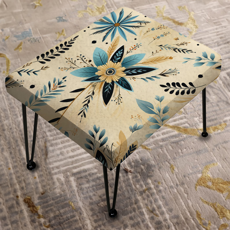Blue Beige Vintage Chic Flower Pattern - Floral Rectangle Ottoman