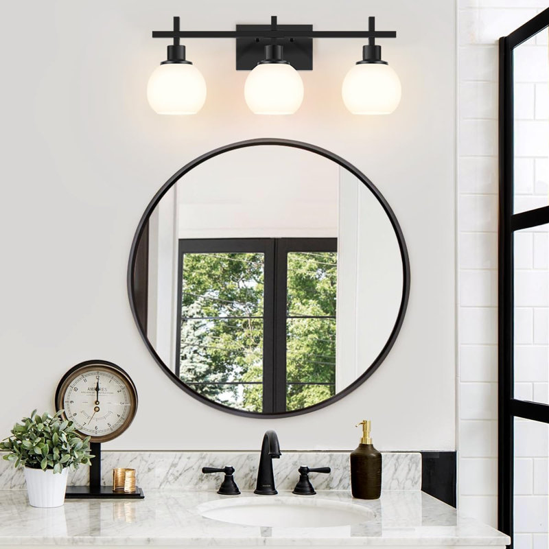 Luminaire de meuble-lavabo moderne à 3 lumières avec abat-jour en verre blanc laiteux, fixé au mur pour la salle de bain, la chambre à coucher, le salon et le couloir