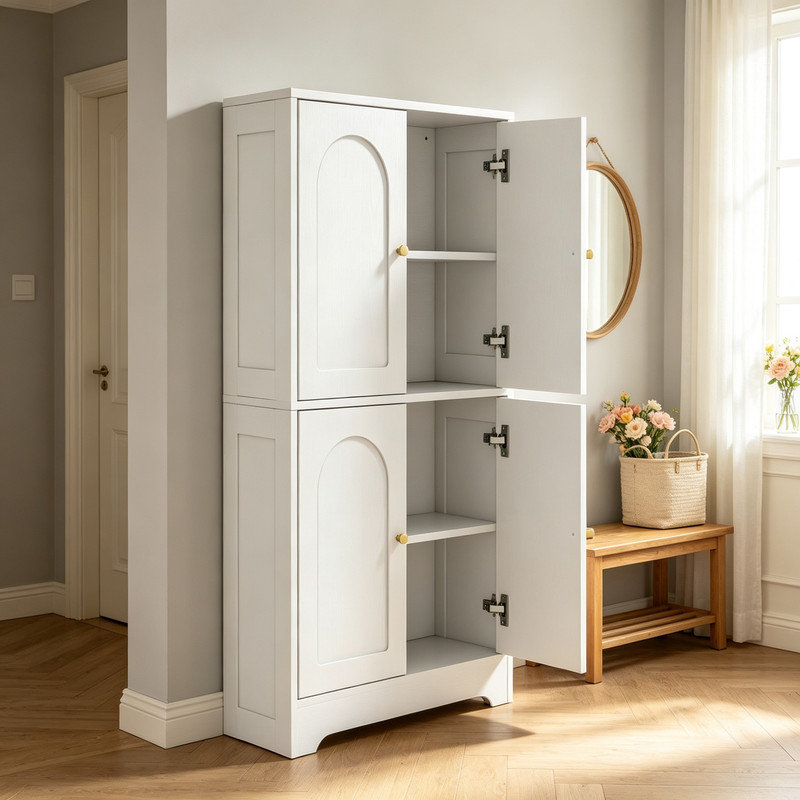 4-Door Kitchen Storage Cabinet with Adjustable Shelves - White
