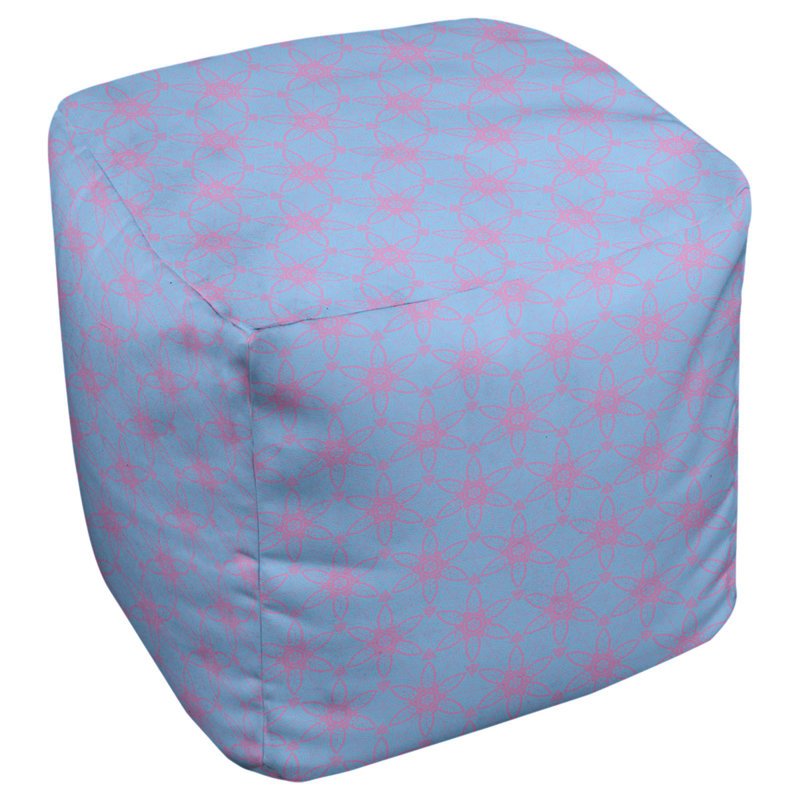 Repose-pieds cubique à cercles ornés Leffel, H 14,5 po x L 87 po x P 13 po, Bleu ciel / rose