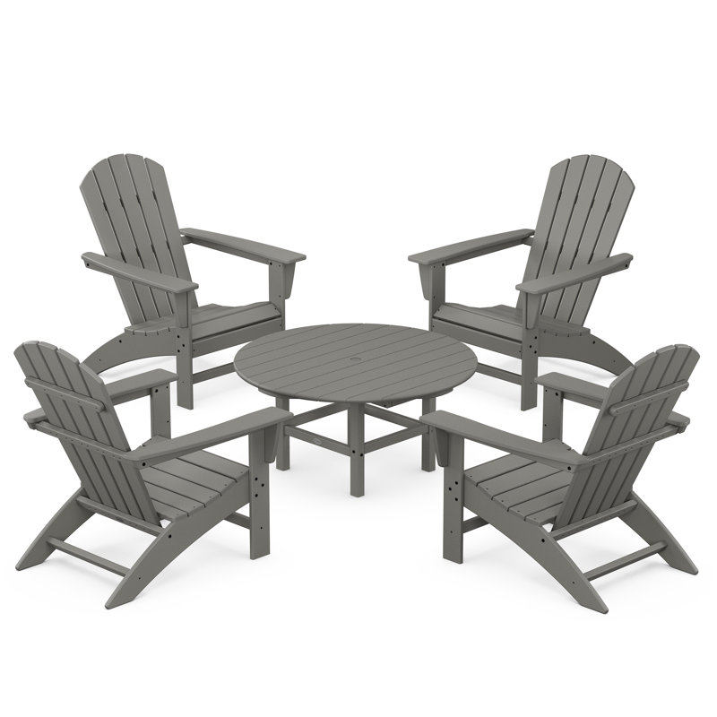 POLYWOOD Nautical 5-Piece Adirondack Chair Conversation Set, Slate Gray
