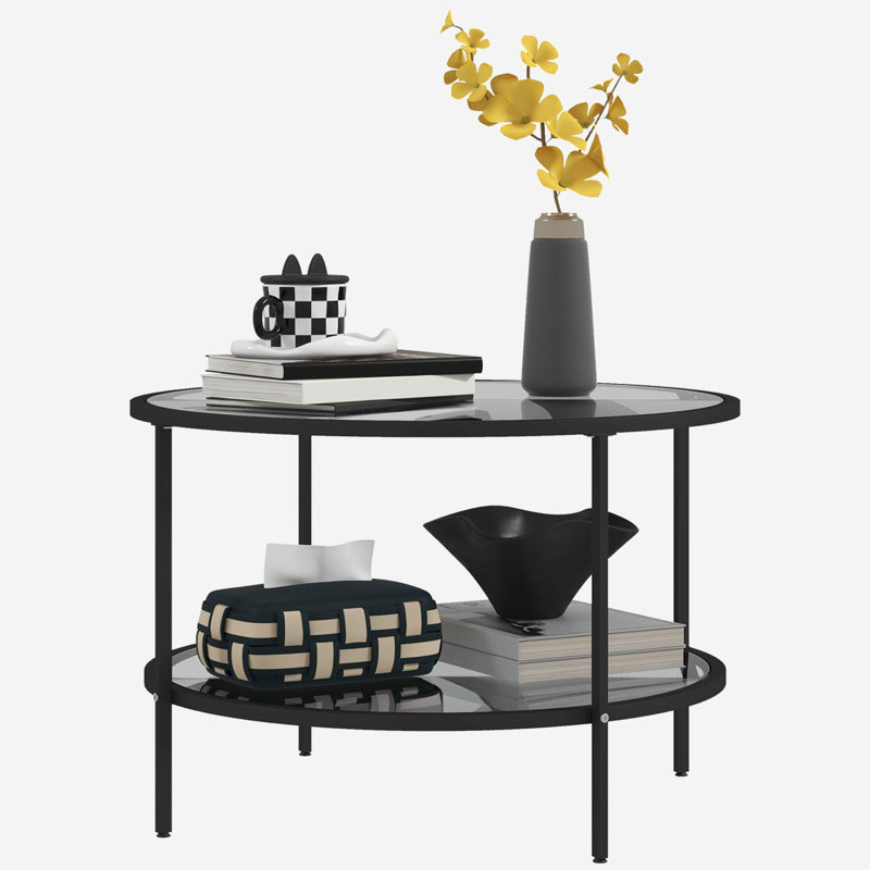 Round End Table, Gold, 16.9" H x 25.6" W x 25.6" D