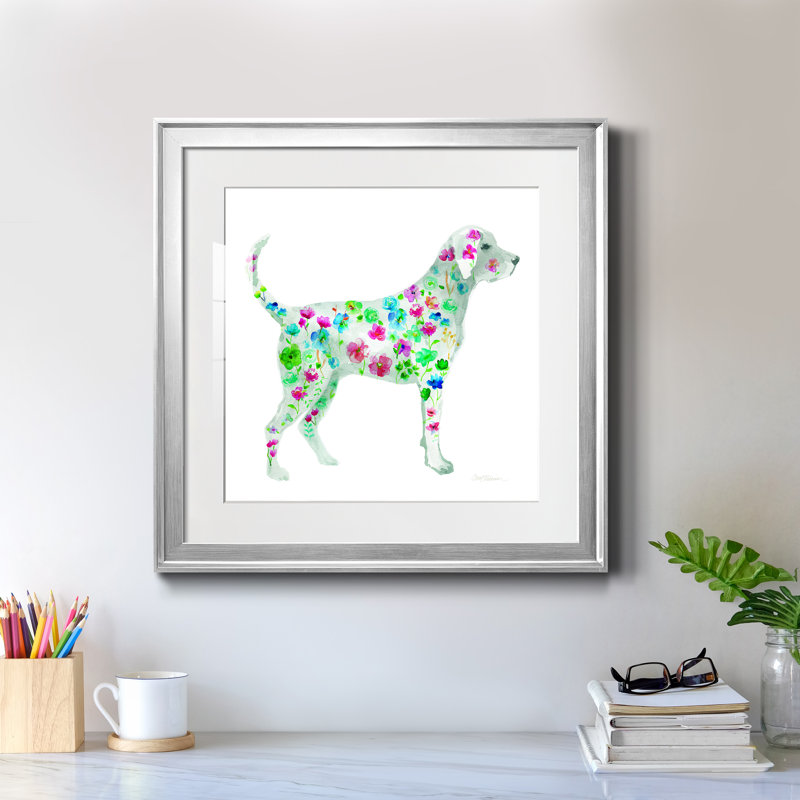 Tapisserie Labrador - peinture encadrée, Papier avec cadre argenté, H 17,5 po x l 17,5 po x P 1,5 po