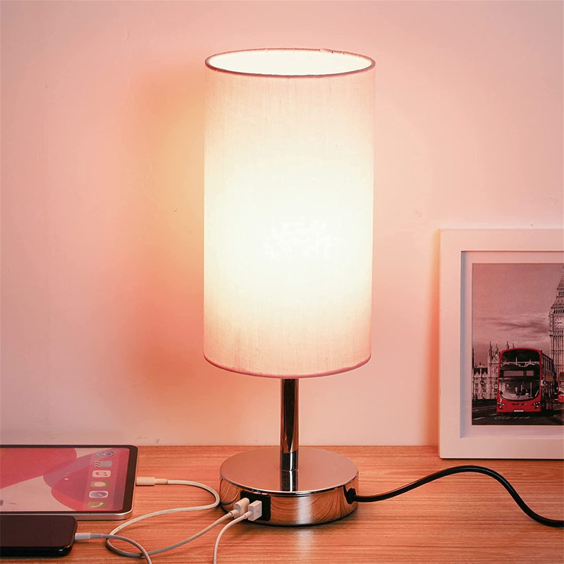 Metal Table Lamp, Pink, Silver