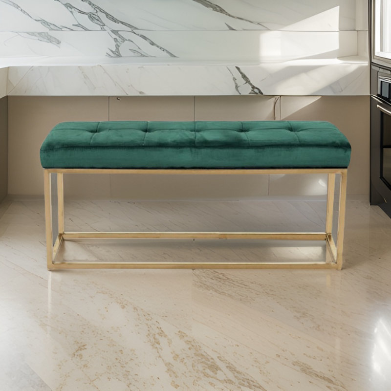 Banc rembourré en velours Chepstow, Vert, Or