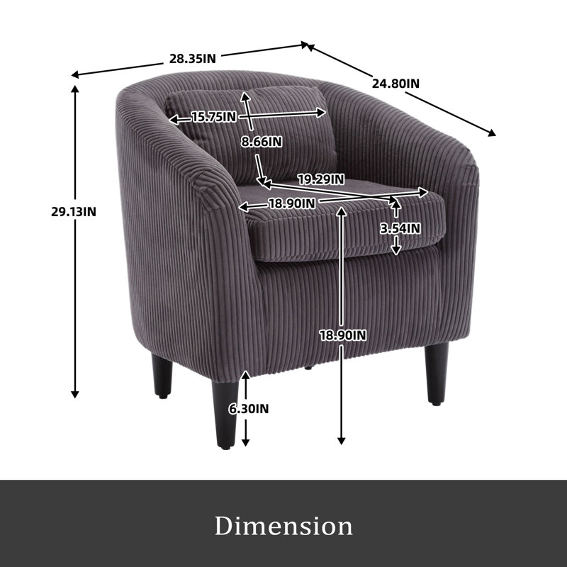 Fauteuil demi-tonneau Living Room, Velours côtelé gris foncé