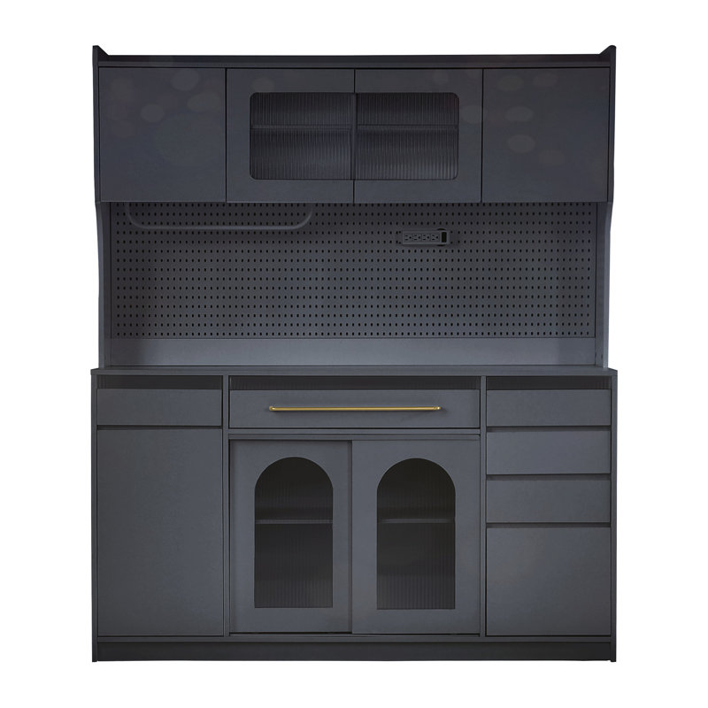 Buffet autoportant polyvalent avec huche et options de rangement abondantes, Noir