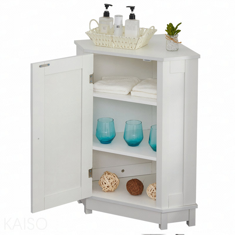 White Bathroom Cabinet Triangle Corner Storage Cabinet With Adjustable Shelf Modern Style Mdf Board, White