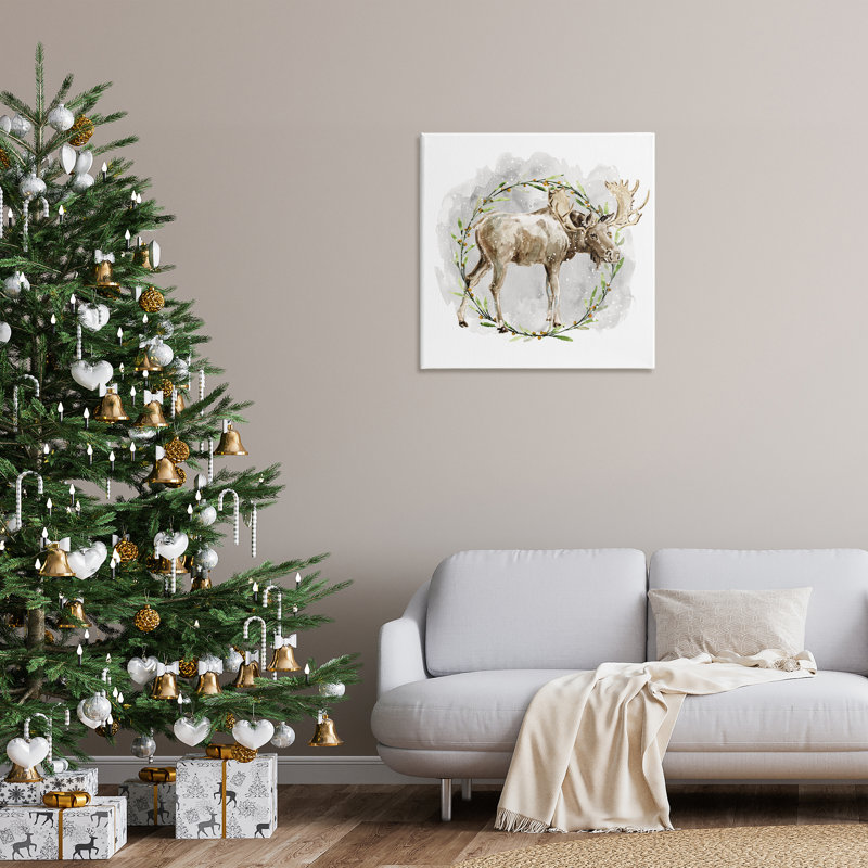 «Rustic Moose with Wreath», art mural sur toile par Carol Robinson, H 30 po x l 30 po