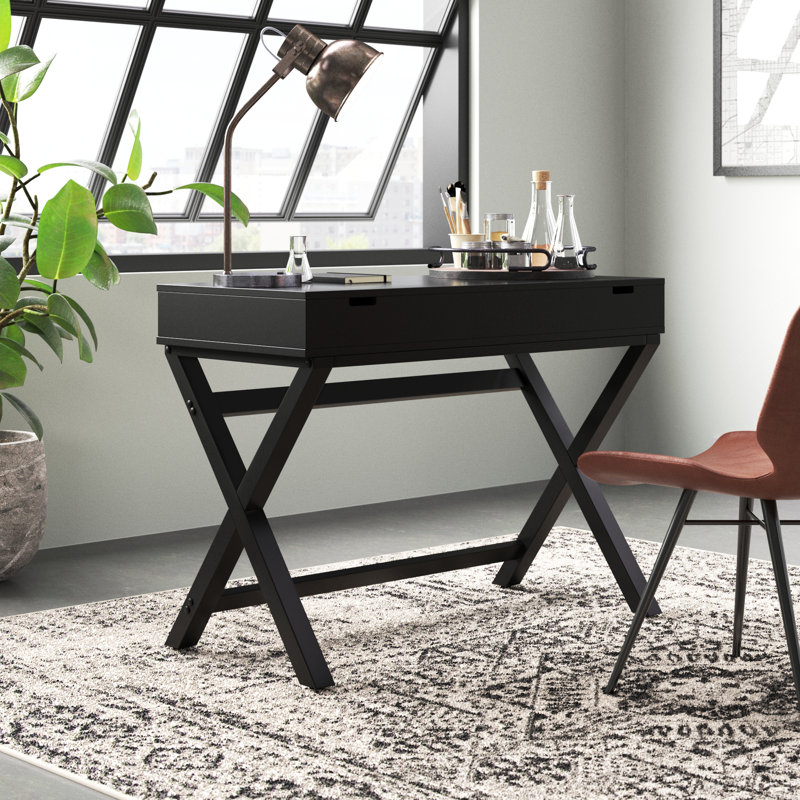 Makan Height Adjustable Campaign Style Lift-Top Desk, Black