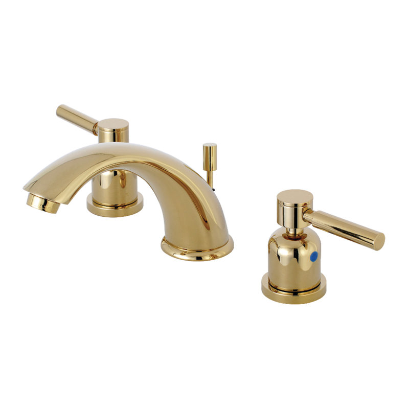 Kingston Brass Concord Two-Handle 3-Hole Deck Mount Widespread Bathroom Faucet with Retail Pop-Up Drain, Polished Brass