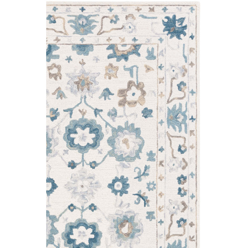 Malbora Hand Tufted Wool/Cotton Oriental Rug in Ivory/Blue, Rectangle 6" x 9"
