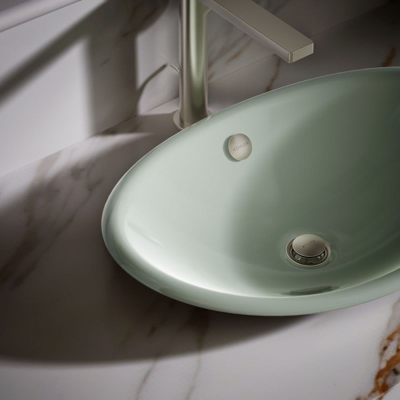 Iron Plains Metal Oval Vessel Bathroom Sink with Overflow, Aspen Green