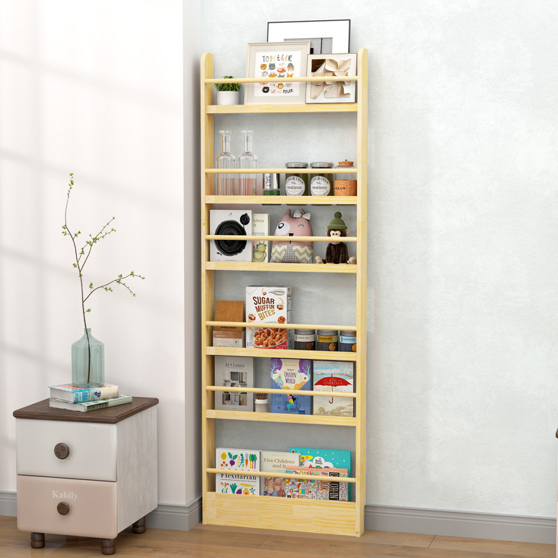 6 Tier Behind The Door Bookshelf Space Saving Behind The Door Bookcase Wooden  Wall Bookcase for Bedroom Living Room Playroom