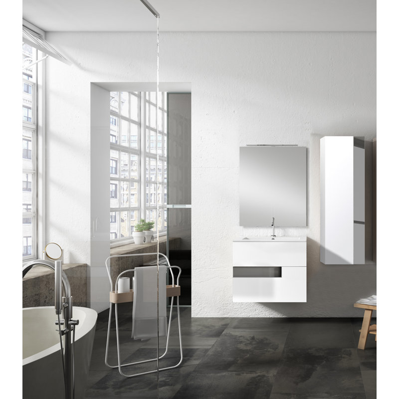 Ensemble de meuble-lavabo mural simple 32 po Malika, Blanc / Gris