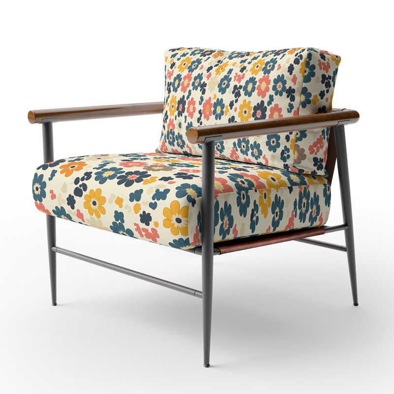 Chaise rembourrée Patchwork, Bras ronds bruns
